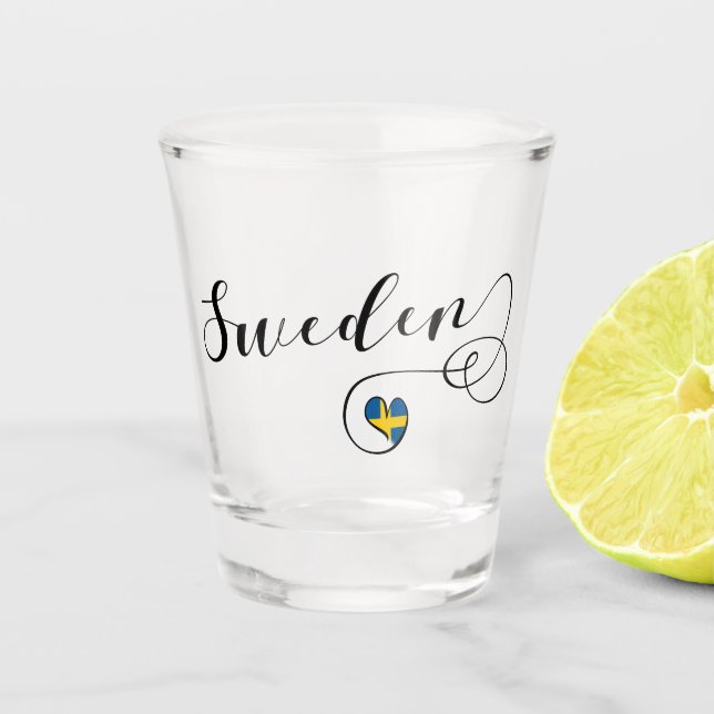 Schwedisches Flaggen-Herz, Schweden-Skript-Entwurf Schnapsglas (Vorderseite)