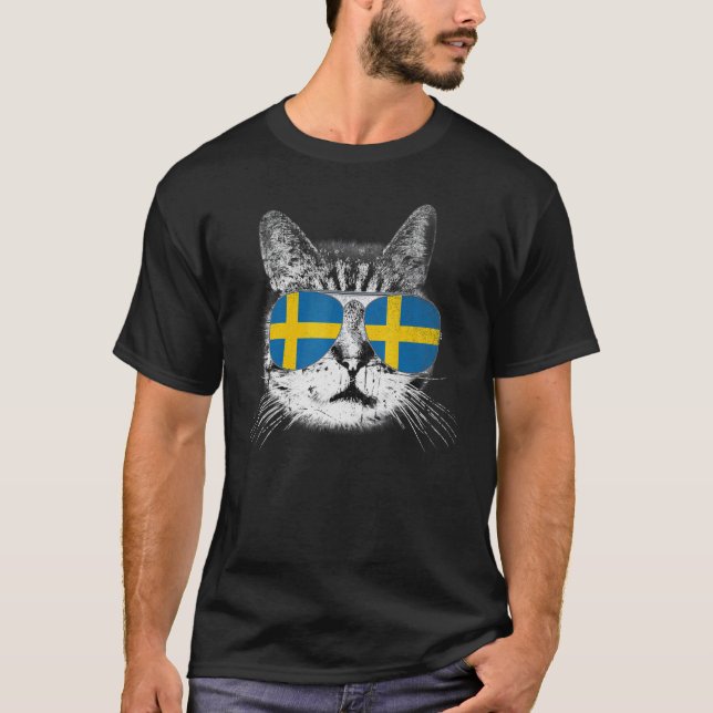 Schwedisches Flaggenland Roots Cat Pride T-Shirt (Vorderseite)