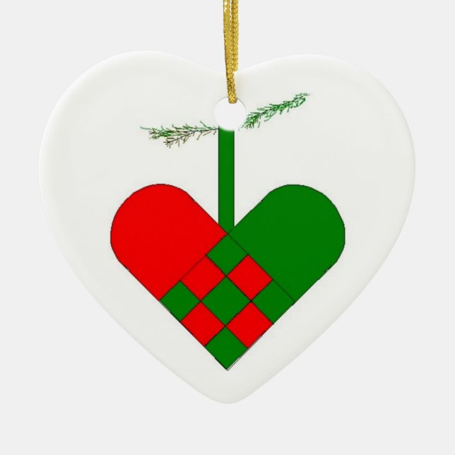 Schwedisches gesponnenes Papierherz Keramik Ornament (Vorne)
