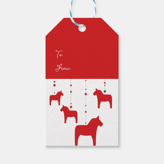 Schwedisches Weihnachts-Dala-Pferd personalisiert Geschenkanhänger (Vorderseite)