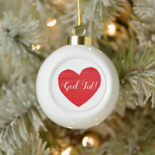 Schwedisches Weihnachts-Rotes-Herz Personalisiert Keramik Kugel-Ornament