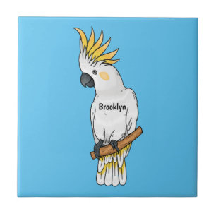 Schwefelkakadue-Vogel-Cartoon-Illustration Fliese