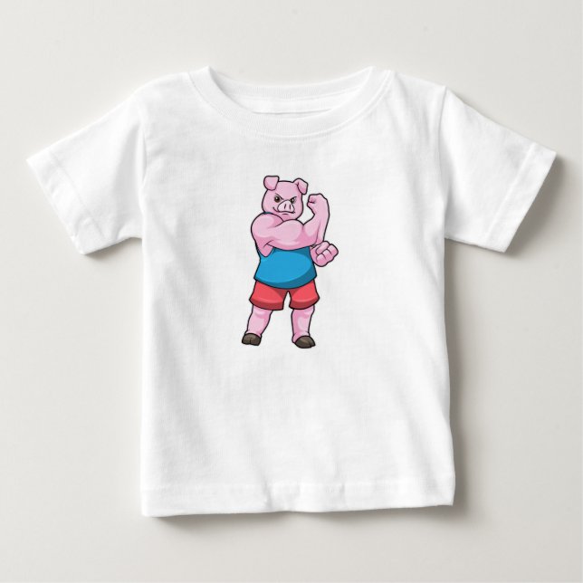 Schwein als Bodybuilder mit großem Oberarm Baby T-shirt (Vorderseite)