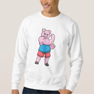 Schwein als Bodybuilder mit großem Oberarm Sweatshirt