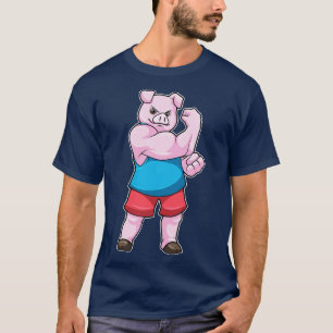 Schwein als Bodybuilder mit großem Oberarm T-Shirt