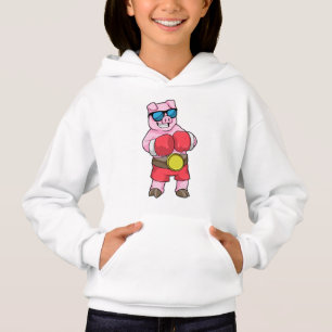 Schwein als Boxer mit Boxhandschuhen Hoodie
