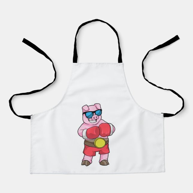 Schwein als Boxer mit Boxhandschuhen Schürze (Vorderseite)