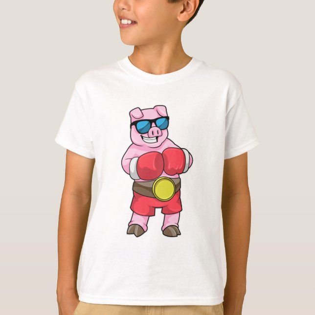Schwein als Boxer mit Boxhandschuhen T-Shirt (Vorderseite)