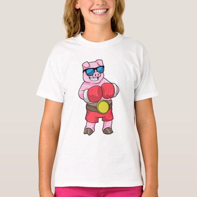 Schwein als Boxer mit Boxhandschuhen T-Shirt (Vorderseite)