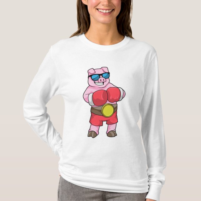 Schwein als Boxer mit Boxhandschuhen T-Shirt (Vorderseite)