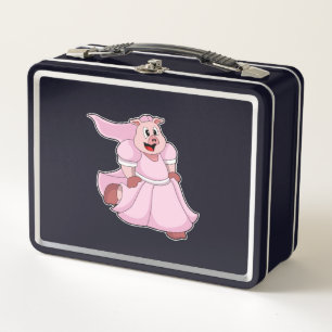 Schwein als Braut mit Hochzeitskleid Metall Brotdose