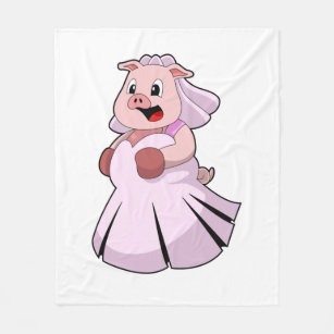 Schwein als Braut mit Hochzeitskleid.PNG Fleecedecke