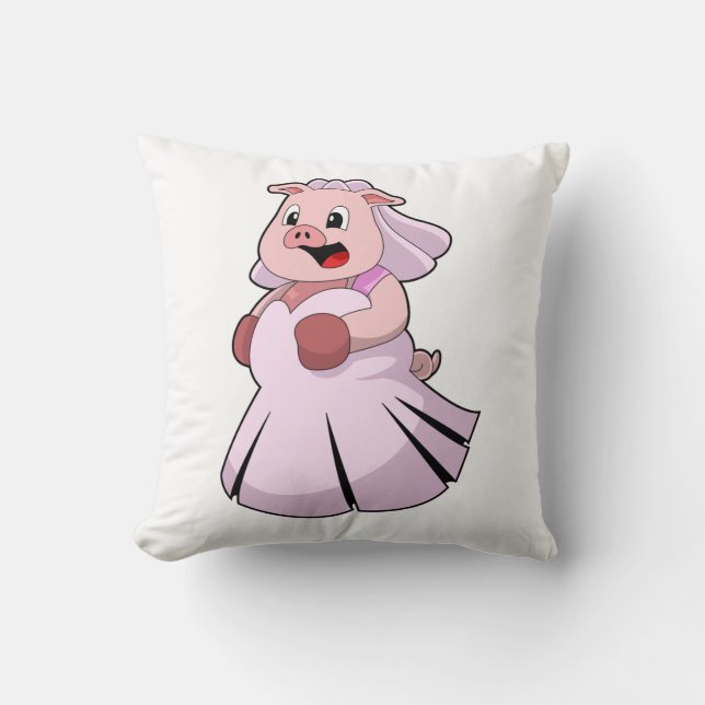 Schwein als Braut mit Hochzeitskleid.PNG Kissen (Vorderseite)