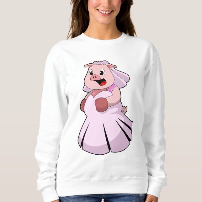 Schwein als Braut mit Hochzeitskleid.PNG Sweatshirt (Vorderseite)