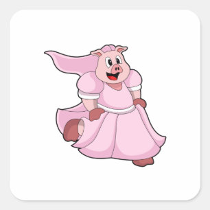 Schwein als Braut mit Hochzeitskleid Quadratischer Aufkleber