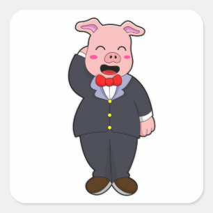 Schwein als Bräutigam mit Anzug und Krawatte Quadratischer Aufkleber