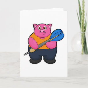 Schwein als Dartspieler mit Darts Karte