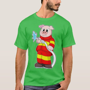 Schwein als Feuerwehrmann mit Schlauch T-Shirt