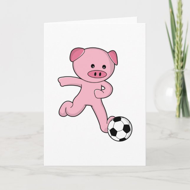 Schwein als Fußballspieler mit Fußball Karte (Vorderseite)