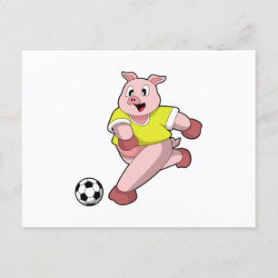 Schwein als Fußballspieler mit Fußball Postkarte