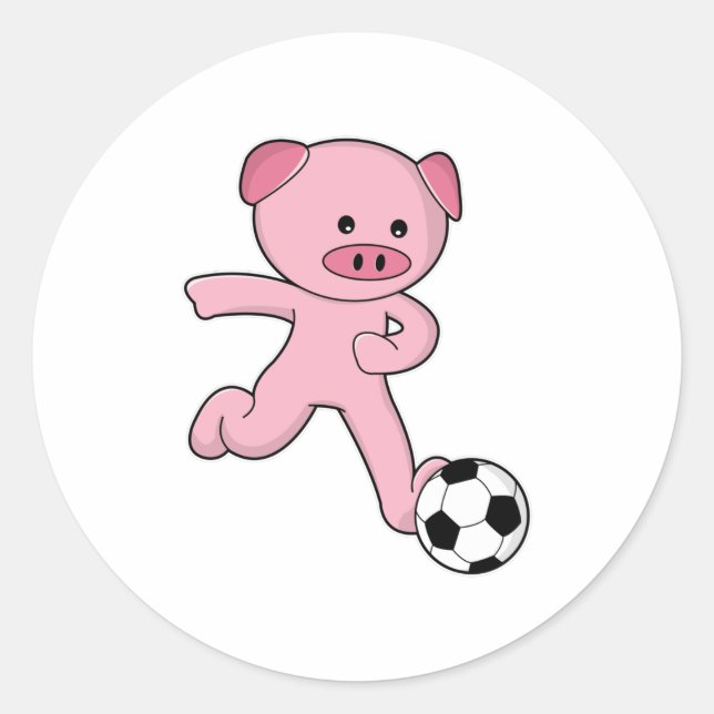 Schwein als Fußballspieler mit Fußball Runder Aufkleber (Vorderseite)