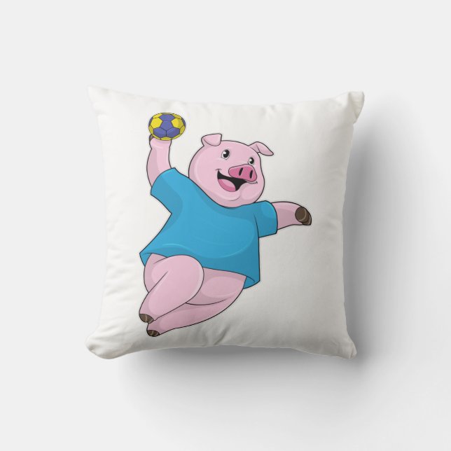 Schwein als Handballspieler mit Handball Kissen (Vorderseite)
