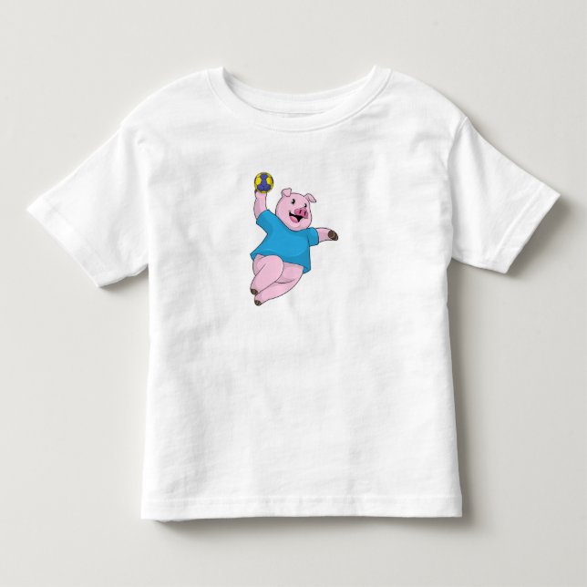 Schwein als Handballspieler mit Handball Kleinkind T-shirt (Vorderseite)