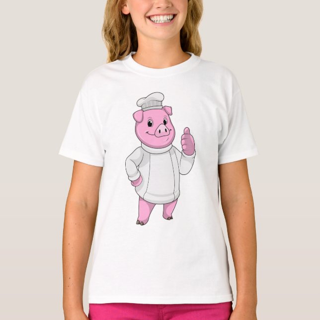 Schwein als Koch mit Koch T-Shirt (Vorderseite)