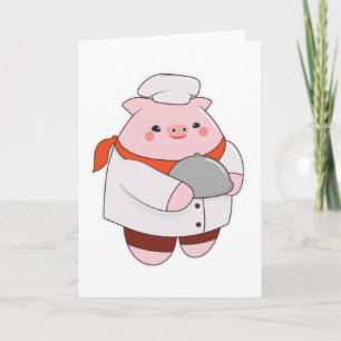 Schwein als Koch mit Tablett Karte