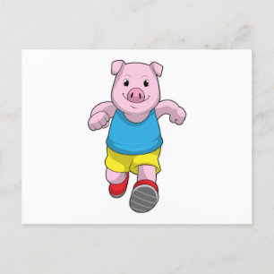 Schwein als Läufer beim Laufen Postkarte