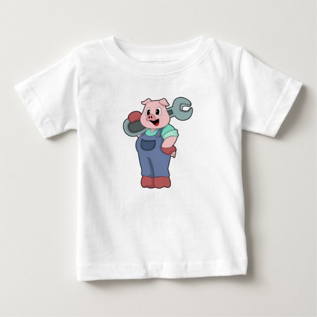 Schwein als Mechanik mit Schlüssel Baby T-shirt (Vorderseite)