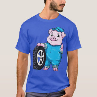 Schwein als Mechaniker mit Reifen T-Shirt