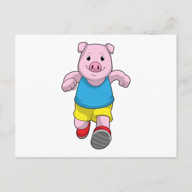 Schwein als Runner beim Laufen Postkarte (Vorderseite)