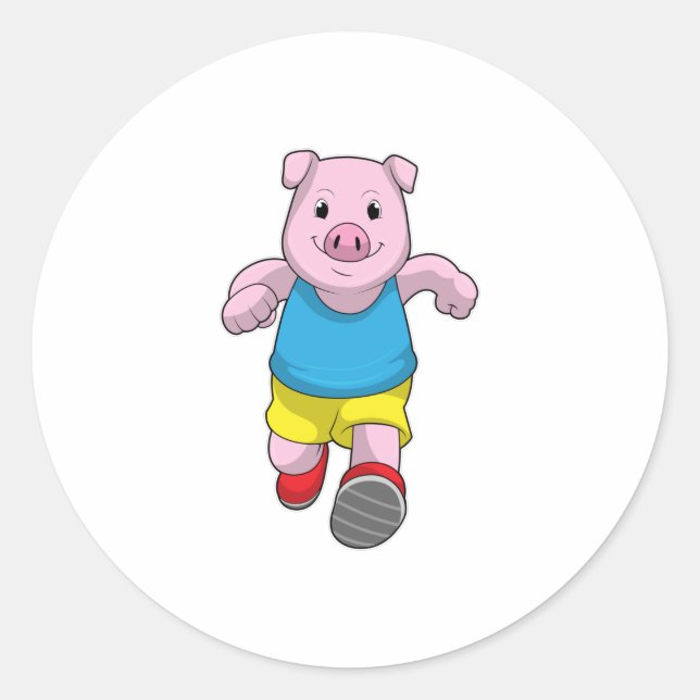 Schwein als Runner beim Laufen Runder Aufkleber (Vorderseite)