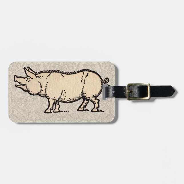 Schwein Antikes Schweine Niedliche Vintage Illustr Gepäckanhänger (Vorderseite horizontal)