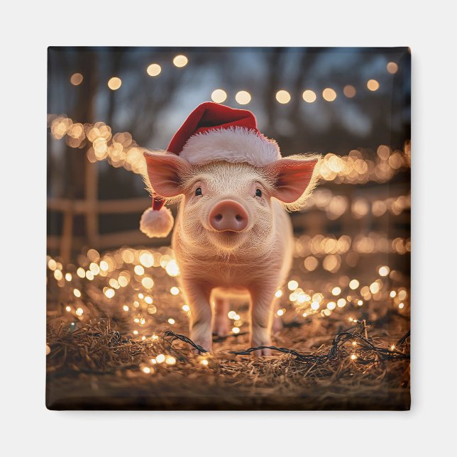 Schwein auf dem Weihnachtsmannmütze-Platz Magnet (Vorne)