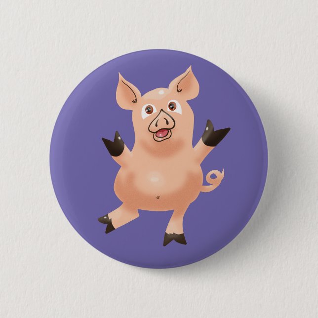 Schwein auf Lila Button (Vorderseite)