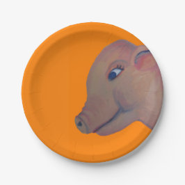 Schwein auf orange Pappteller