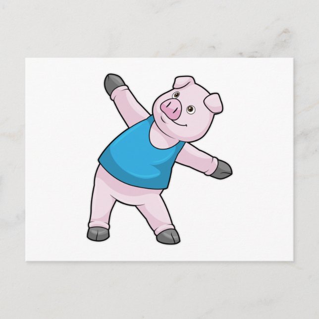 Schwein bei Yoga-Stretching Postkarte (Vorderseite)