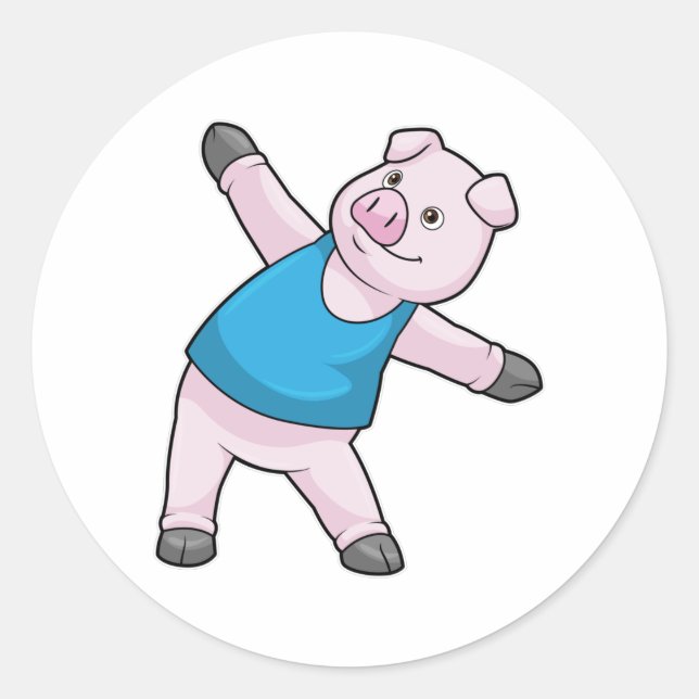 Schwein bei Yoga-Stretching Runder Aufkleber (Vorderseite)