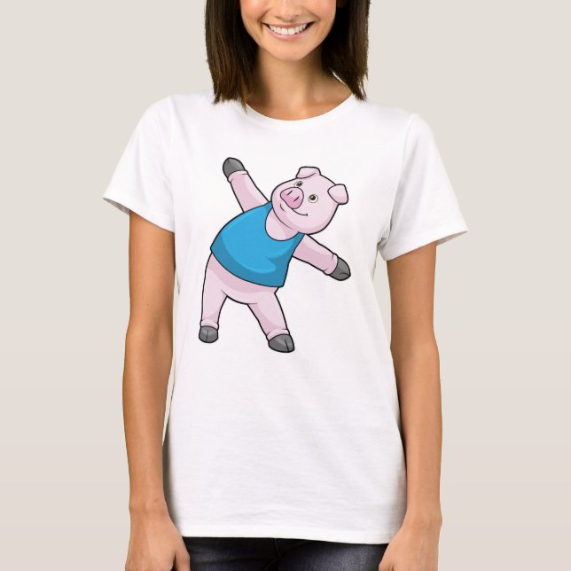 Schwein bei Yoga-Stretching T-Shirt (Vorderseite)