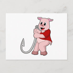 Schwein beim Angeln mit Angelhaken Postkarte