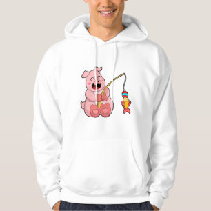Schwein beim Angeln mit Fisch Hoodie