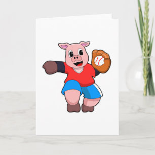 Schwein beim Baseball mit Baseballhandschuh Karte