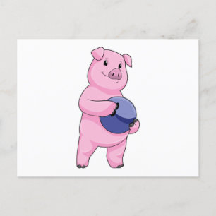 Schwein beim Bowling mit Bowlingkugel Postkarte