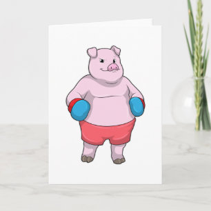Schwein beim Boxen mit Boxhandschuhen Karte