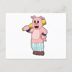 Schwein beim Cricket mit Cricket-Schläger Postkarte