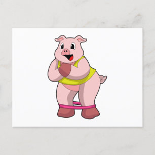 Schwein beim Fitness mit Gummiband Postkarte