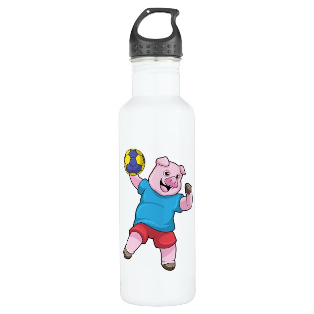 Schwein beim Handball-Sport Edelstahlflasche (Vorderseite)
