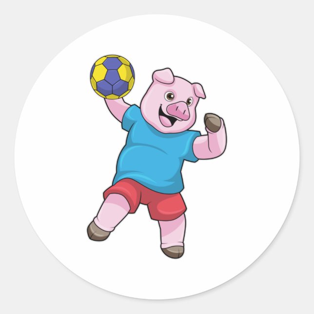 Schwein beim Handball-Sport Runder Aufkleber (Vorderseite)